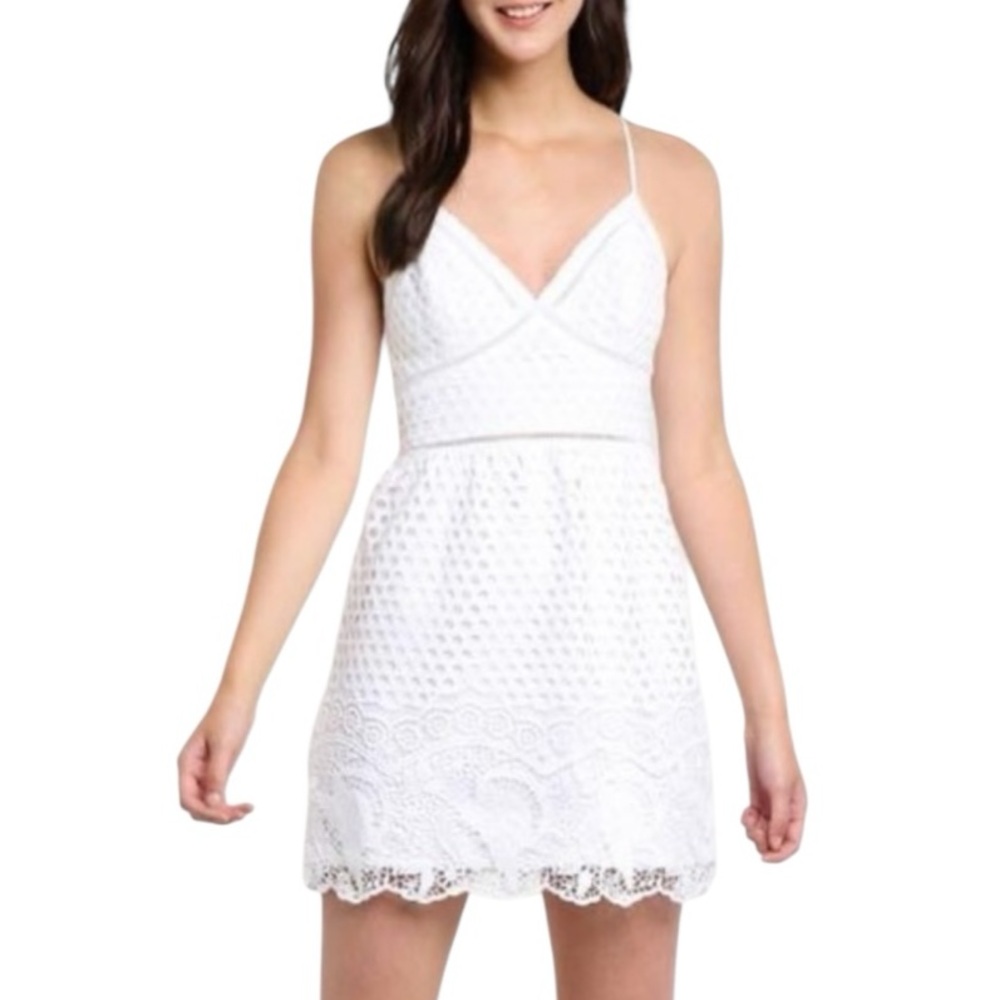 Abercrombie & Fitch Eyelet Crochet Lace Mini Dress M White Coquette Kawaii Cute